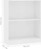A white bookshelf with dimensions indicated by text. Voir les images du produit