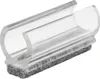 A close-up studio shot of a clear plastic U-shaped clamp with a gray felt strip attached to the bottom. Voir les images du produit