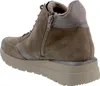 A rear side view of a taupe bootie with a thick sole. Produktbild-Vorschau