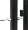 A close-up view of a black metal gate hinge and bolt assembly connecting two vertical poles. Produktbild-Vorschau