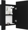 A black bathroom cabinet is shown with one door open. Produktbild-Vorschau
