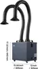 A VEVOR welding fume extractor with dual flexible hoses is shown against a white background, with dimensions indicated by text overlays. Podgląd zdjęcia produktu