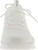 A close-up, front-facing view of a white Skechers sneaker. Voir les images du produit