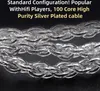 Close-up of silver-colored audio cables with text overlay. Podgląd zdjęcia produktu