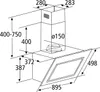 A technical drawing with dimensions of a kitchen hood. Produktbild-Vorschau