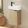 A wall-mounted bathroom vanity with a white ceramic sink and a light wood cabinet. Náhled obrázku produktu