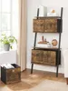 A ladder shelf with storage boxes and decorative items in a room with a window and curtains. Produktbild-Vorschau