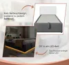 A collage showing a bed frame with and without LED lighting, and text explaining its features. Náhled obrázku produktu