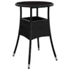 A black rattan bar table with a glass top, shown against a white background.