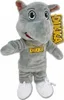 A plush toy rhino wearing a grey sweatshirt with a gold chain and the word 'DIKKA' on it, and white sneakers. Produktbild-Vorschau