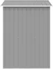A front view of a gray metal garden shed with a peaked roof. Podgląd zdjęcia produktu