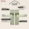 A marketing image showcasing a pair of door handles with descriptive text highlighting features. Produktbild-Vorschau