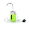 A green electric water pump with a silver spout and a clear tube attached, set against a white background. Voir les images du produit