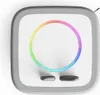 A top-down view of a square-shaped electronic device with a colorful ring of light around the center and two buttons at the bottom. Náhled obrázku produktu