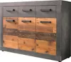 A product shot of a sideboard with drawers and doors. Voir les images du produit
