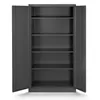 An empty, dark gray metal cabinet with its doors open. Podgląd zdjęcia produktu
