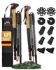 A set of foldable trekking poles with various accessories, presented on a white background with a hint of natural elements at the bottom. Produktbild-Vorschau