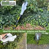 A collage of images showing a cordless leaf blower in use and standing alone, with text overlays highlighting its features. Produktbild-Vorschau
