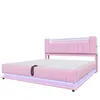 A pink upholstered bed frame with LED lighting. Náhľad obrázku produktu