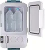 A white portable cooler box with two large water bottles inside, the lid is open. Produktbild-Vorschau