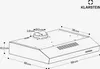 A technical drawing of a range hood with dimensions indicated. Produktbild-Vorschau