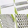 A collage of four close-up images showing different parts of a multi-functional grater. Produktbild-Vorschau