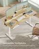 A modern home office setup with an adjustable standing desk, dual monitors, laptop, and accessories. Produktbild-Vorschau