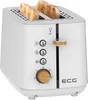 A white ECG ST 2768 Timber toaster with two slices of toast in it, shown from a front-diagonal angle. Voir les images du produit