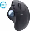 A dark gray Logitech ERGO M575 trackball mouse with a blue trackball is shown against a white background. An 'ergo series' logo is in the top left corner. Anteprima dell’immagine prodotto