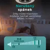 A person sleeping in a bed with a ceiling fan above and a graphic showing sound levels. Náhled obrázku produktu