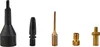 A collection of five different nozzle attachments for an air compressor, laid out horizontally against a white background. Voir les images du produit