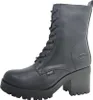 A black leather lace-up boot with a thick sole and block heel, shown from the side. Voir les images du produit