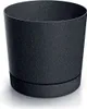 A dark gray speckled plant pot with a saucer. Produktbild-Vorschau
