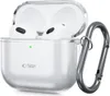 A clear protective case for Apple AirPods with a carabiner clip attached. Produktbild-Vorschau