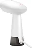 A white handheld garment steamer with a gray water reservoir at the base, shown against a white background. Voir les images du produit