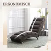 A gray chaise lounge chair is shown in a room with decorative wall molding and a plant in the background. A white curved line highlights the ergonomic shape of the chair. Produktbild-Vorschau