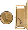 A bamboo shoe rack with a seat and one shelf, shown from a slightly elevated angle. Produktbild-Vorschau