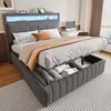 Flieks Lit hydraulique rembourré 160x200cm avec USB & LED, Voir les images du produit 1