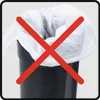 A trash can with a plastic liner is shown with a red 'X' symbol over it, indicating it should not be used. Produktbild-Vorschau