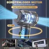 A promotional collage showcasing a cordless vacuum cleaner with its motor and different uses. Produktbild-Vorschau