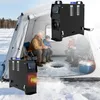 People ice fishing inside a tent with a heater. Voir les images du produit
