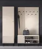A hallway furniture set with a tall cabinet, a bench with shoe storage, and a coat rack. Produktbild-Vorschau