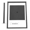 A flat lay of a black metal information stand and its components, including a vertical pole, a square base, and hardware. Podgląd zdjęcia produktu