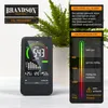 A Brandson CO2 measurement device is shown on a table with a plant in the background. Informational graphics about CO2 alarm and air quality are displayed to the right. Produktbild-Vorschau
