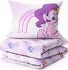 A stack of folded bedding with a pillow on top, featuring My Little Pony characters and a rainbow. Náhled obrázku produktu