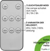 A remote control for a solar hanging lamp, with text explaining its features and a logo at the bottom. Produktbild-Vorschau