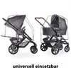 Two baby strollers with rain covers are shown side-by-side. Produktbild-Vorschau