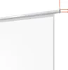 A close-up view of the top edge of a white projection screen and its silver roller mechanism. Produktbild-Vorschau