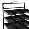 A black metal display rack with multiple shelves for hats. Náhled obrázku produktu