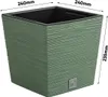 A green square planter with textured sides and dimensions indicated. Produktbild-Vorschau